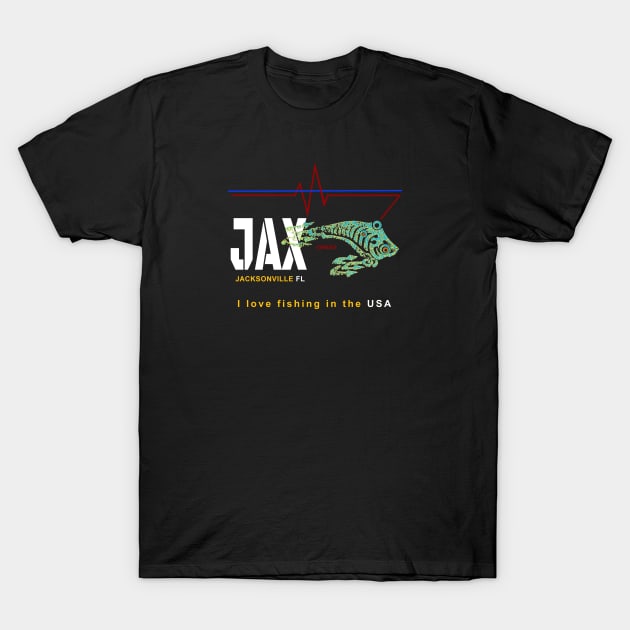 Jacksonville FL., JAX, I love fishing in the USA T-Shirt by The Witness